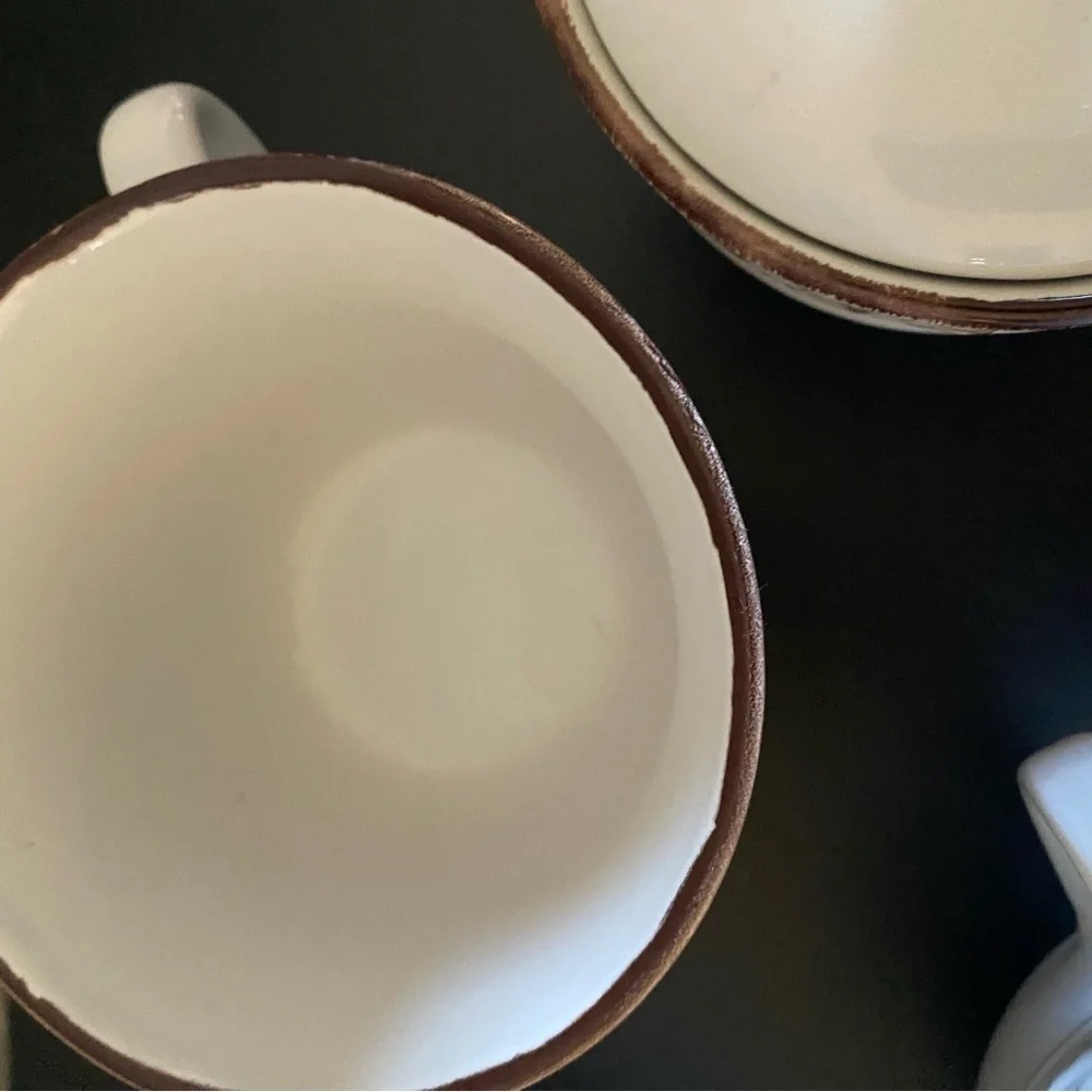 Pfaltzgraff 4 Piece Rustic Trellis White Stoneware 3 Mug and Sugar Bowl Set